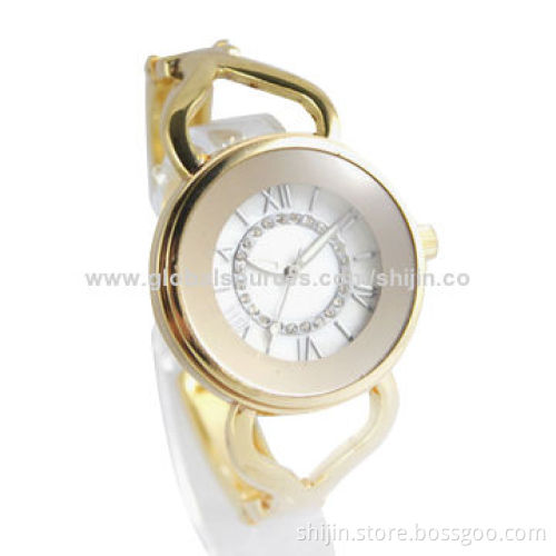 Fashion golden watch with Japan quartz movement for ladies, all alloy, OEM, made in China